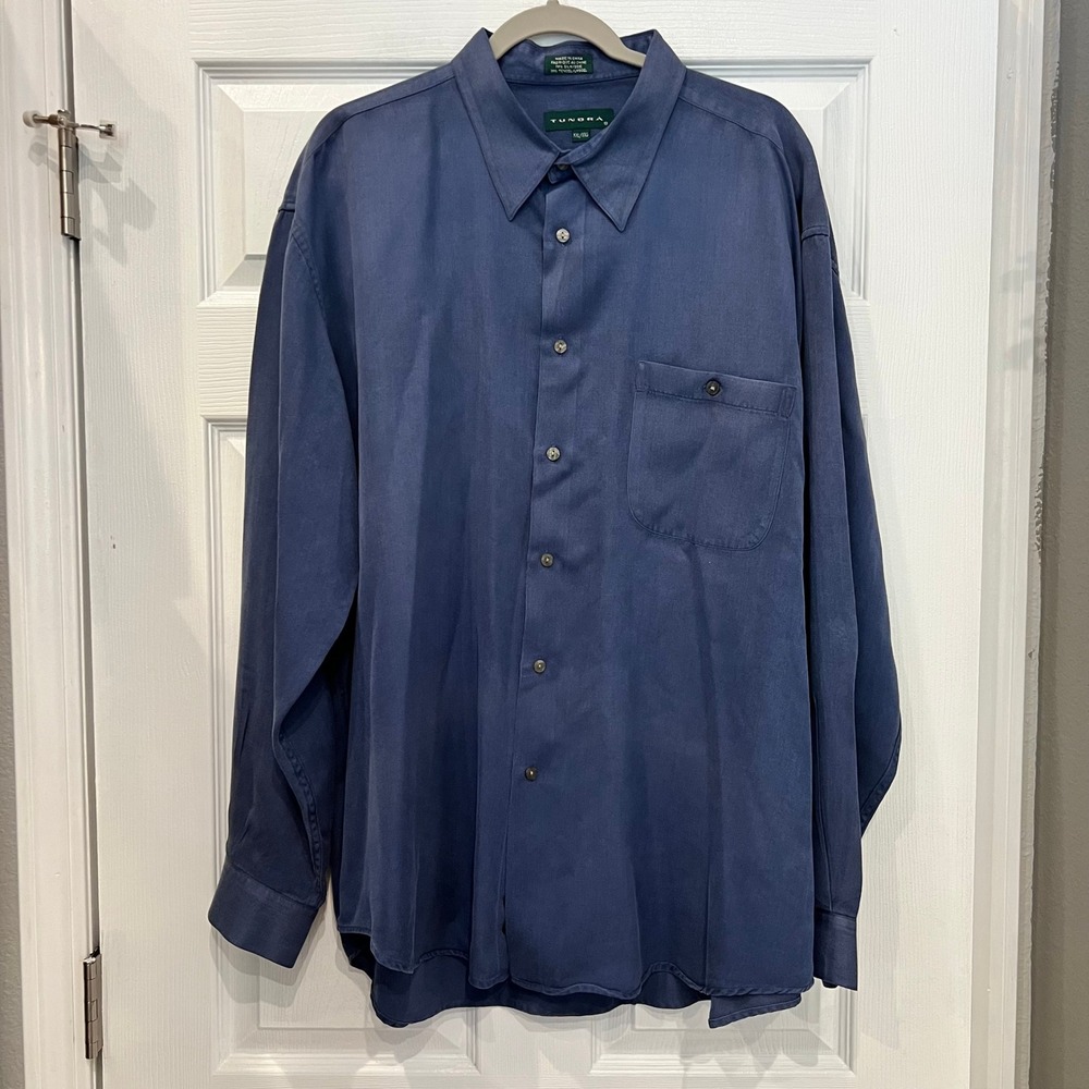Tundra Button Down Shirt Silk Tencel Blue Long Sleeve Relaxed XXL Minimalist